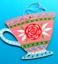 Hand painted wooden hanging cup decoration with rose  cottage core wall art