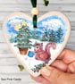 Christmas Heart Decoration - gift, clay ornament, red squirrel, trees, star - Image 4