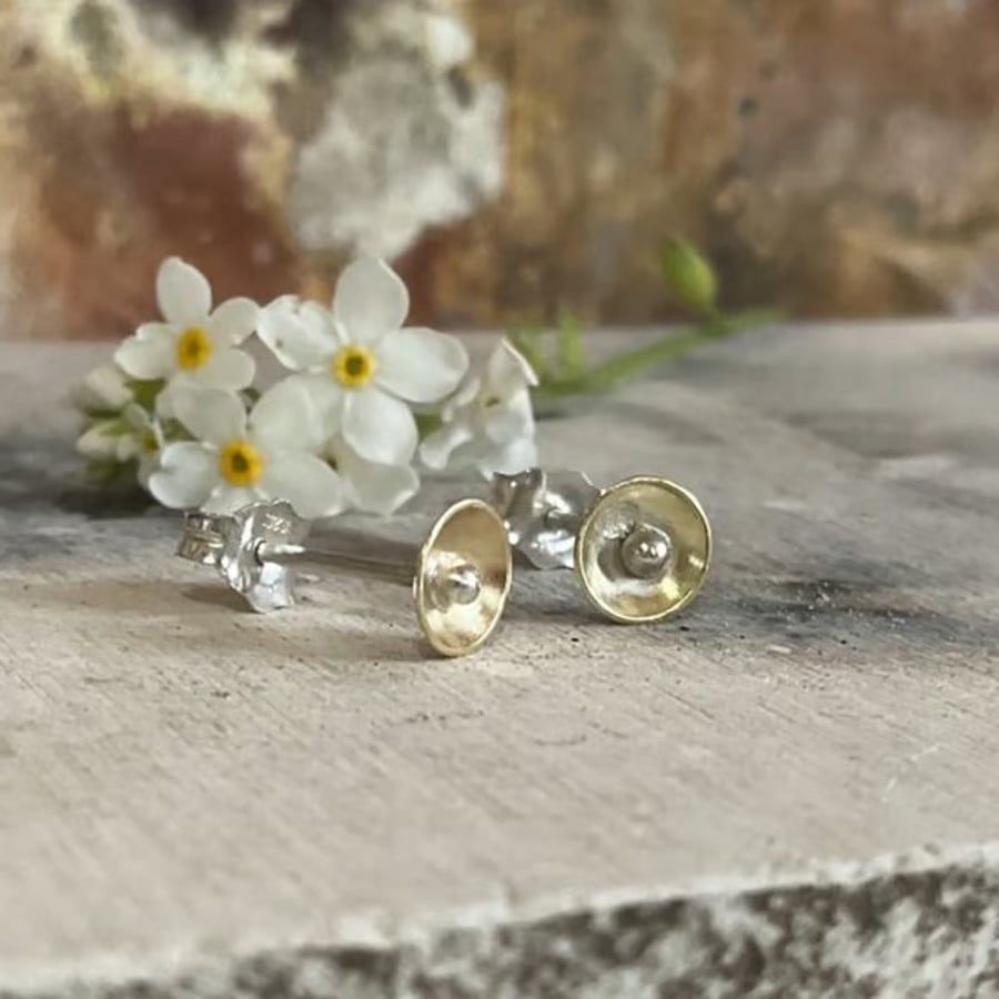 Brass & Silver Stud Earrings - Small Handmade Everyday Studs
