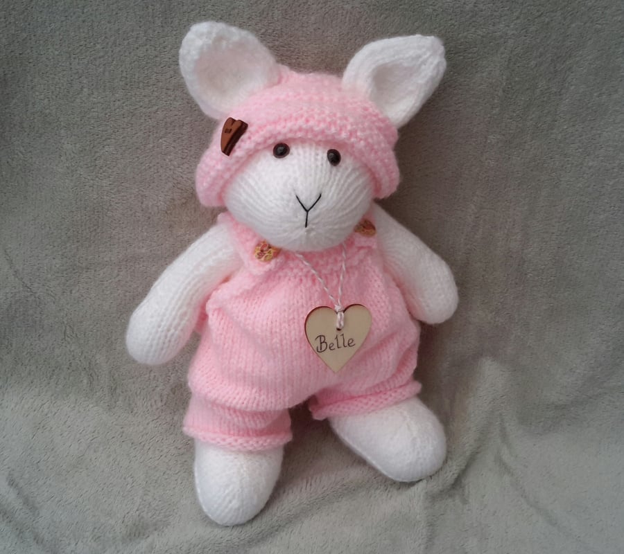Custom Order for Jane, Belle Knitted 11" Bunny, Dressed Rabbit