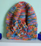Knitted Hat With Flower Motif Multi Coloured