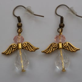 Bronze gold plated beaded earrings- Christmas angel pale pink