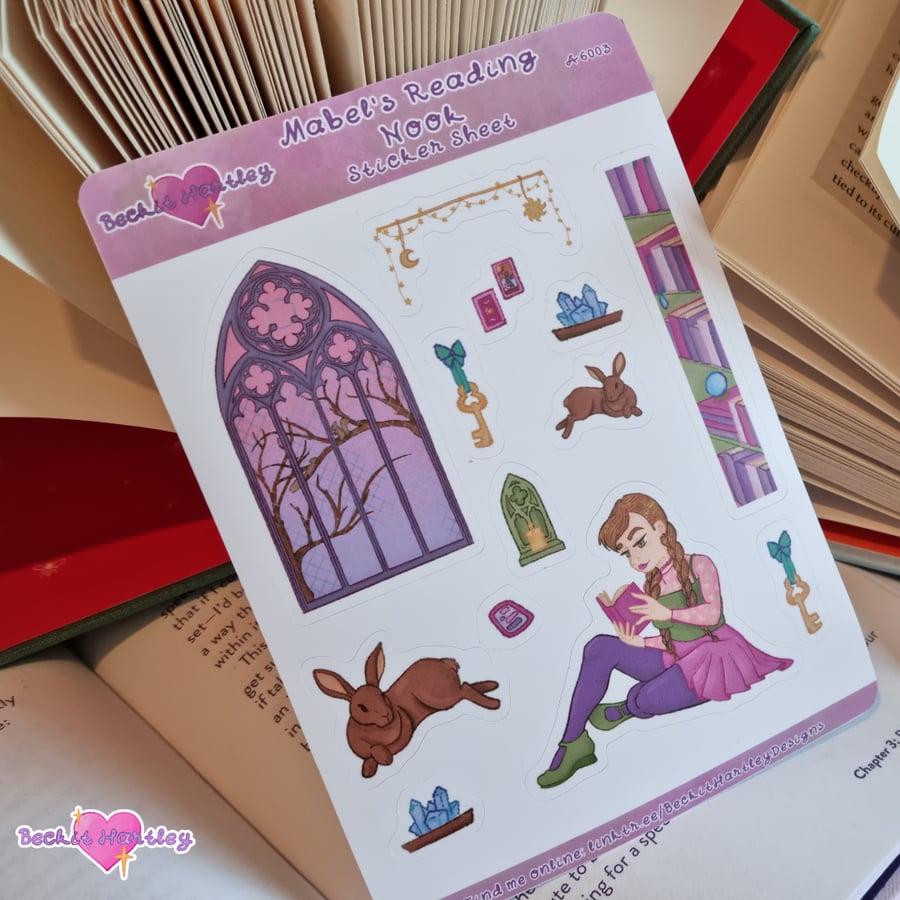 Mabel's Reading Nook Sticker Sheet - Bookish Gifts, Stationery, Pastel