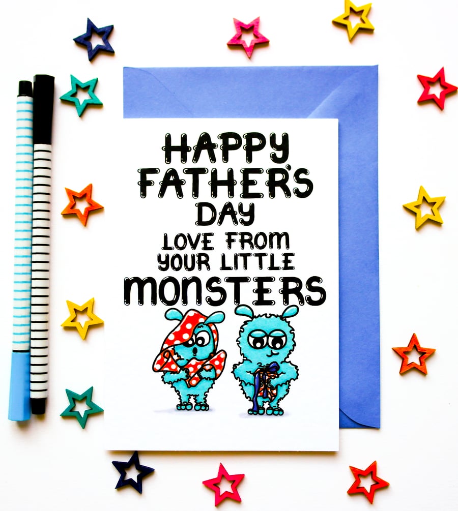 Father's Day Card For A Daddy, Step Dad, Grandpa Of Two Little Monsters