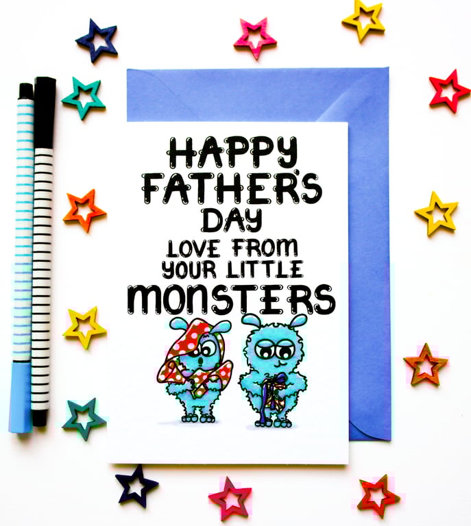 Father's Day Card For A Daddy, Step Dad, Grandpa Of Two Little Monsters