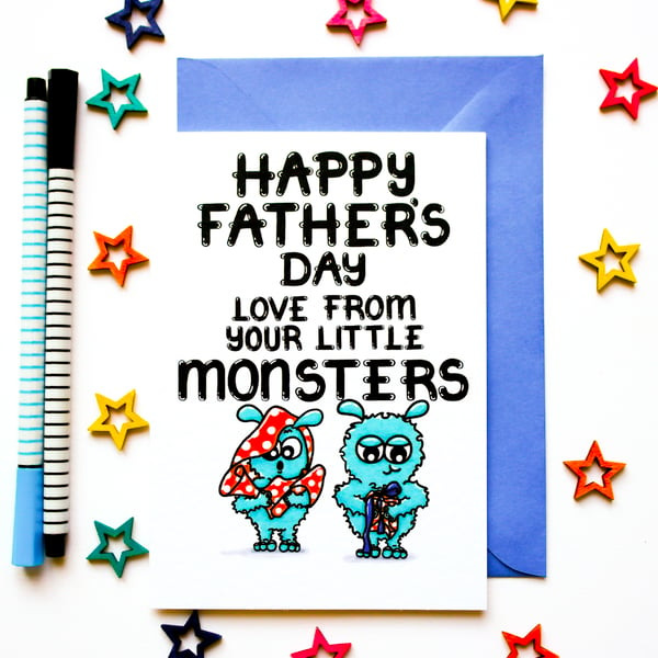 Father's Day Card For A Daddy, Step Dad, Grandpa Of Two Little Monsters