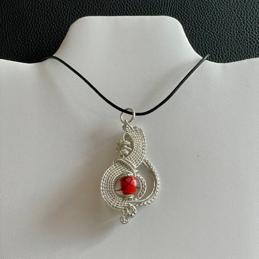 Fine Detailed Wire Wrapped Red Bead Pendant