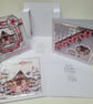 Set of 5 Coordinating Christmas Cards - Pink Poinsettia Snowy Homes - Image 2