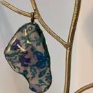 Small clam shell blue floral liberty pendant