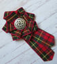 Wallace Red Modern and Black Tartan Ruffle Rosette Mini Brooch Pin - Image 1
