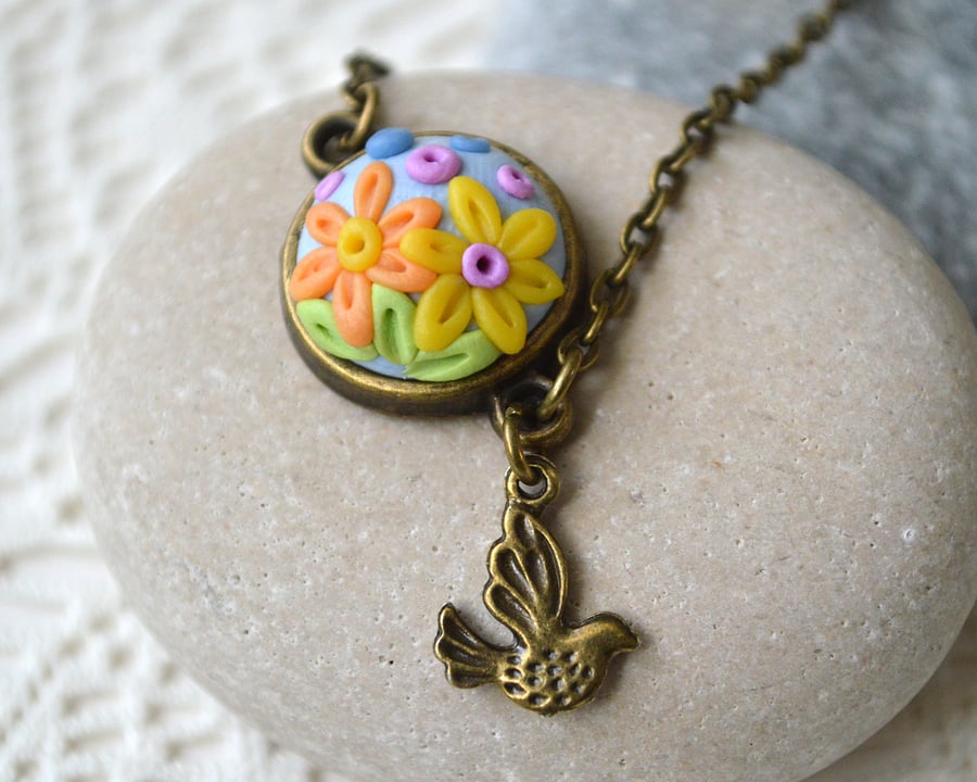 Polymer Clay Applique Pendant Necklace