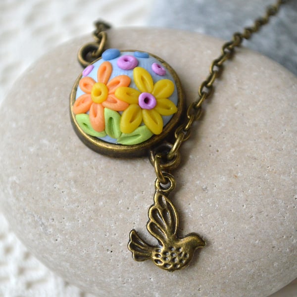 Polymer Clay Applique Pendant Necklace