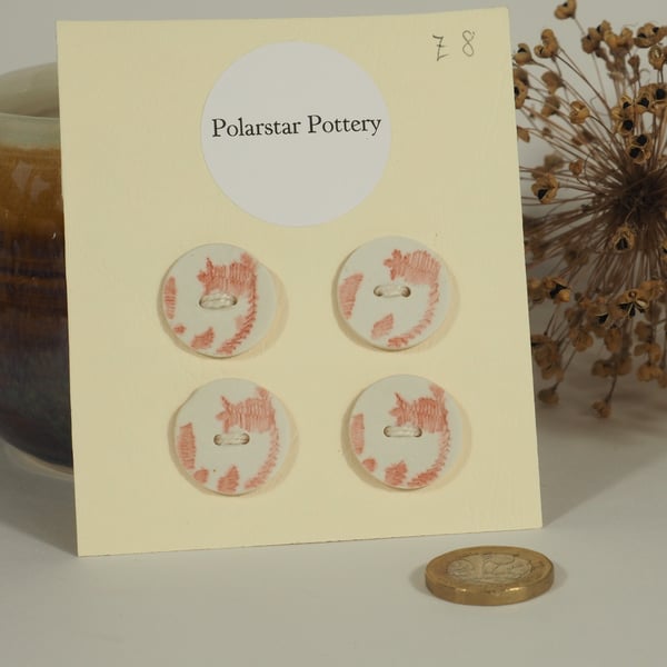 Set of 4 Porcelain Buttons - Pale red rosehip embroidery texture 2
