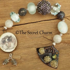 Arctic Fox Prayer Beads, Moonstone & Labradorite Meditation Beads