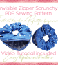 Invisible Zipper Scrunchie sewing pattern hair accessory PDF Instant download