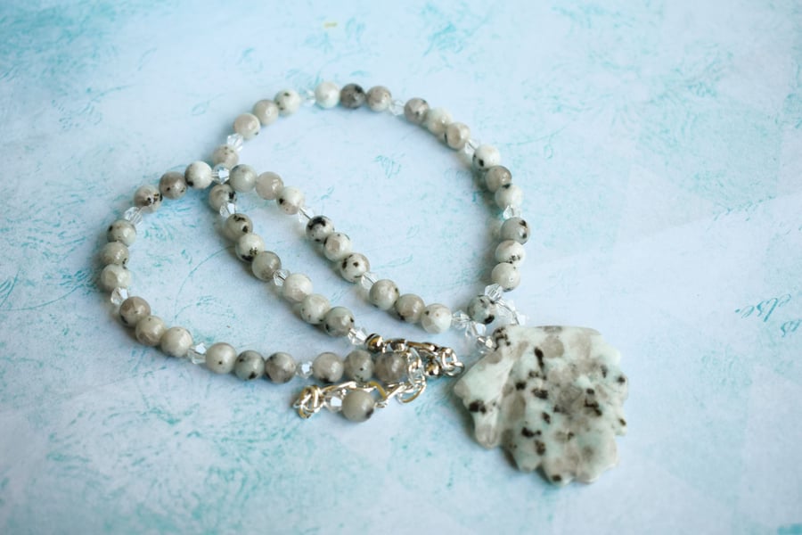 Sesame Jasper Leaf Pendant Necklace