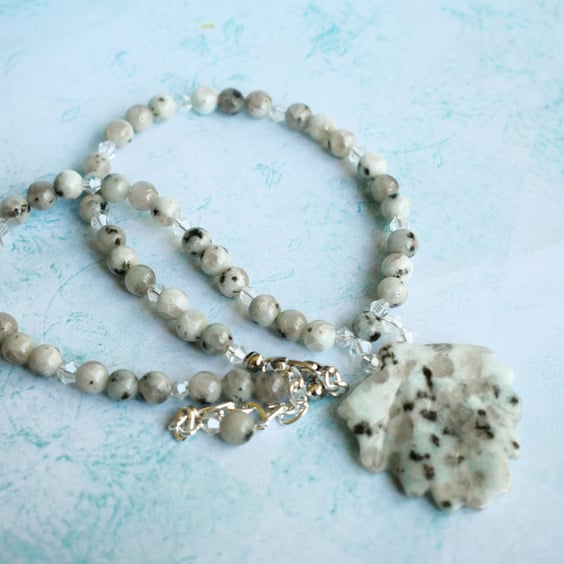 Sesame Jasper Leaf Pendant Necklace