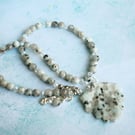 Sesame Jasper Leaf Pendant Necklace