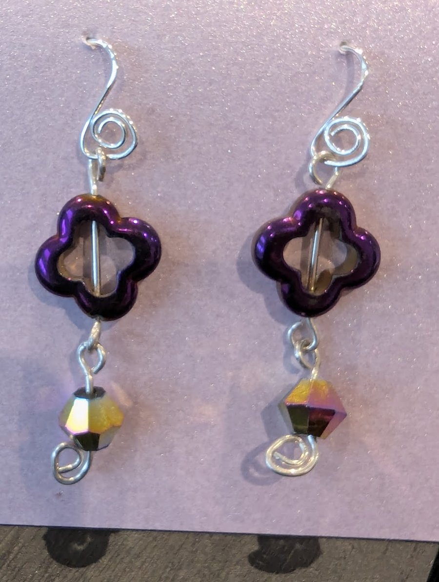 Image of Purple Hematite Clover complimented by Purple Crystal Bicones