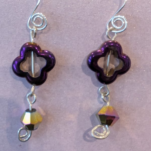 Purple Hematite Clover complimented by Purple Crystal Bicones