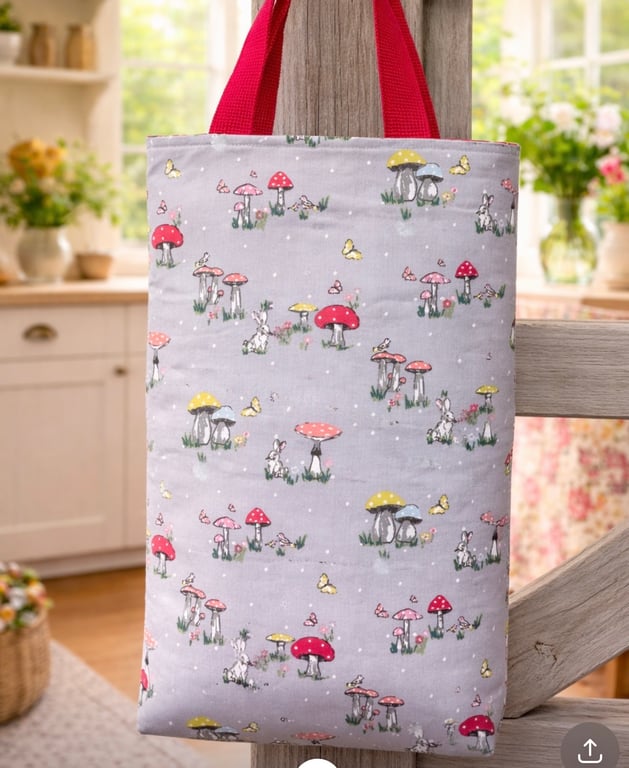 Long Project Bag in Toadstool  Fabric - Knitting Crochet Tote Bag 