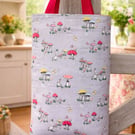 Long Project Bag in Toadstool  Fabric - Knitting Crochet Tote Bag 