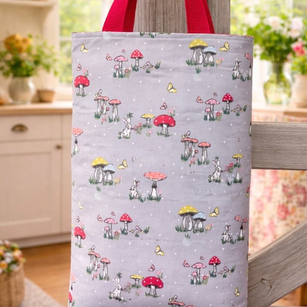 Long Project Bag in Toadstool  Fabric - Knitting Crochet Tote Bag 