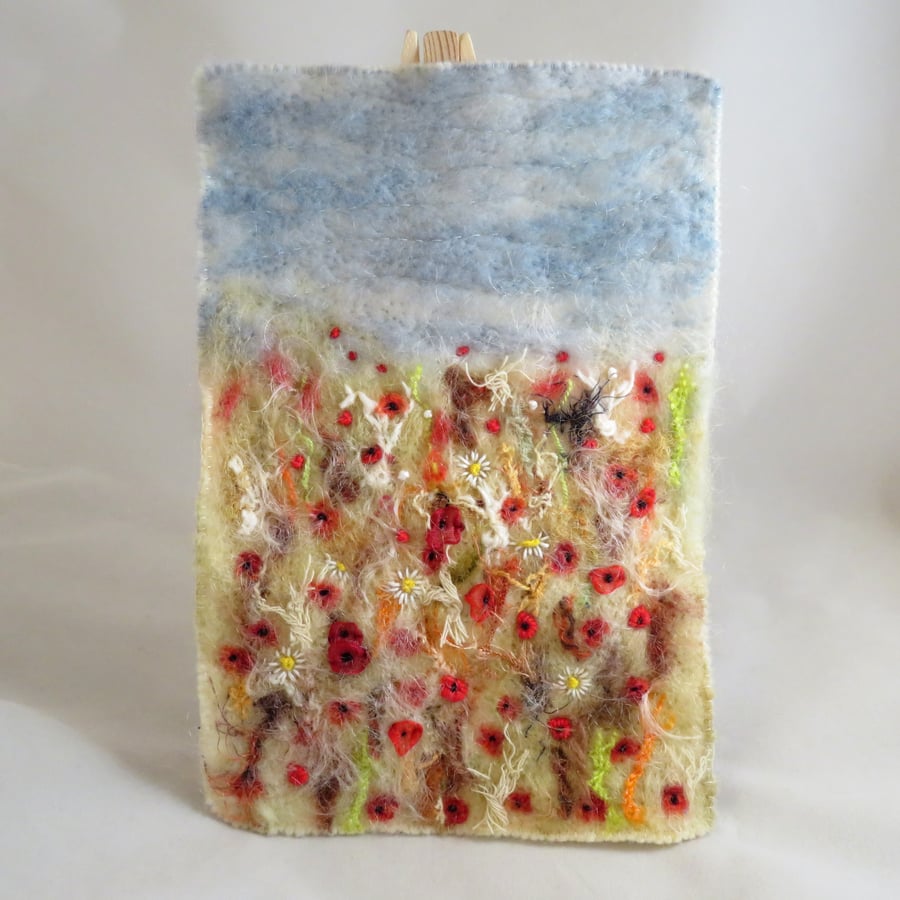 Harvest Poppies Embroidered and Felted Textile Hanging