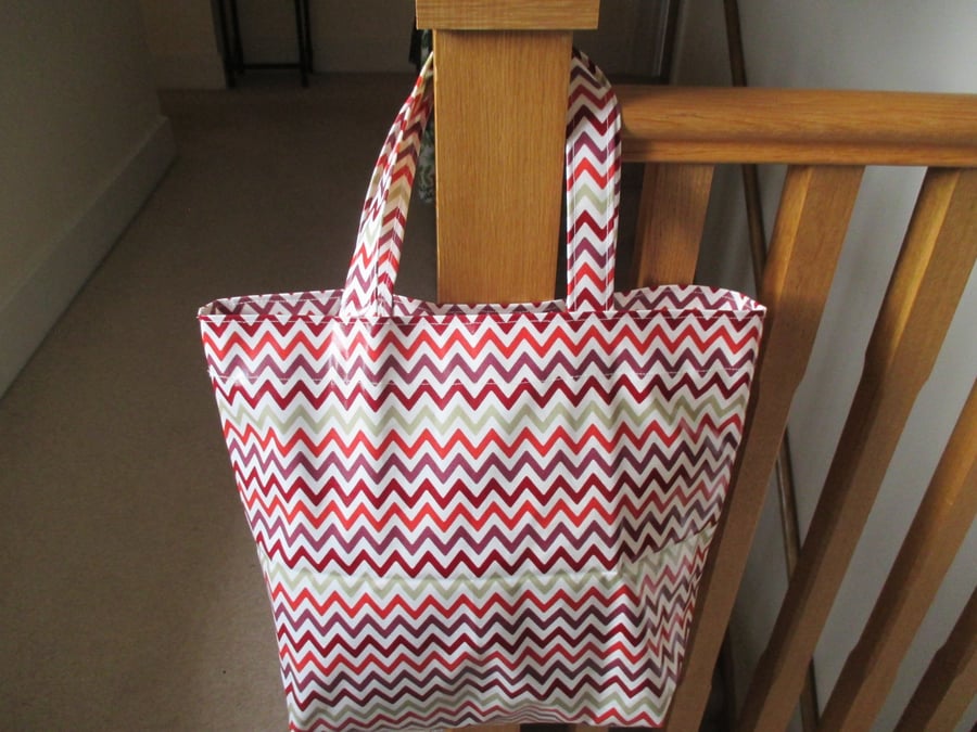 Handmade Oilcloth PVc Shopping Tote Bag  -  John Lewis Bright Zig Zags 
