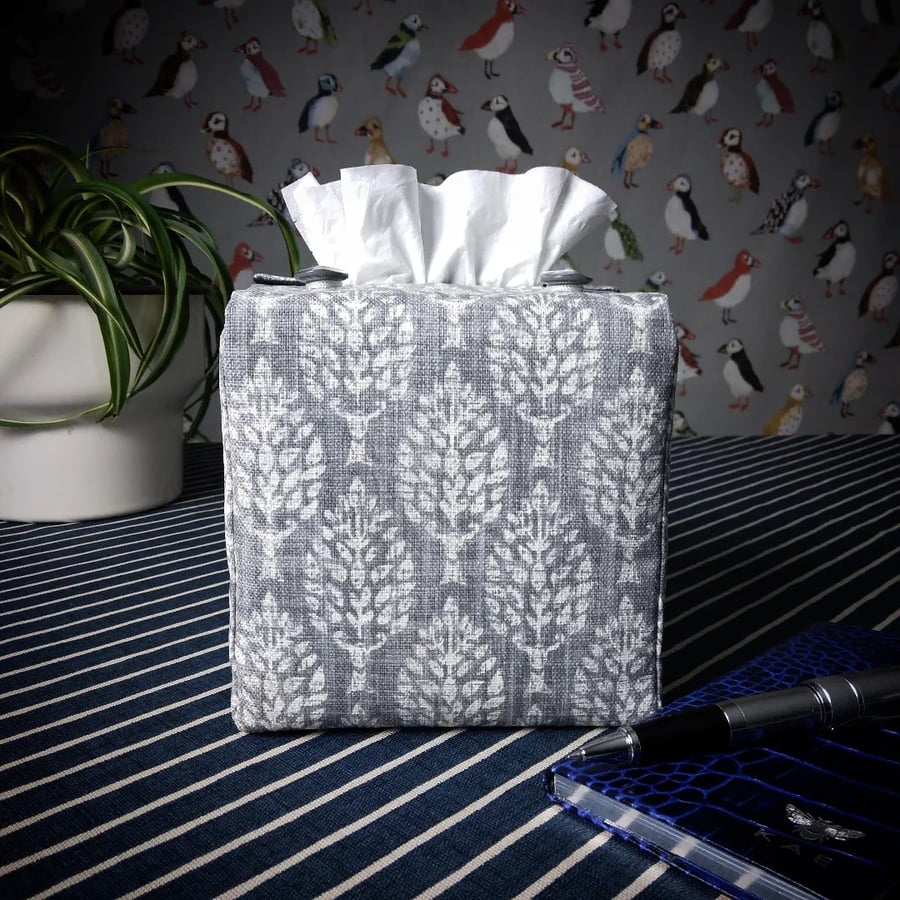 Square Tissue Box Cover Size 'B' - Poplar Trees on Grey