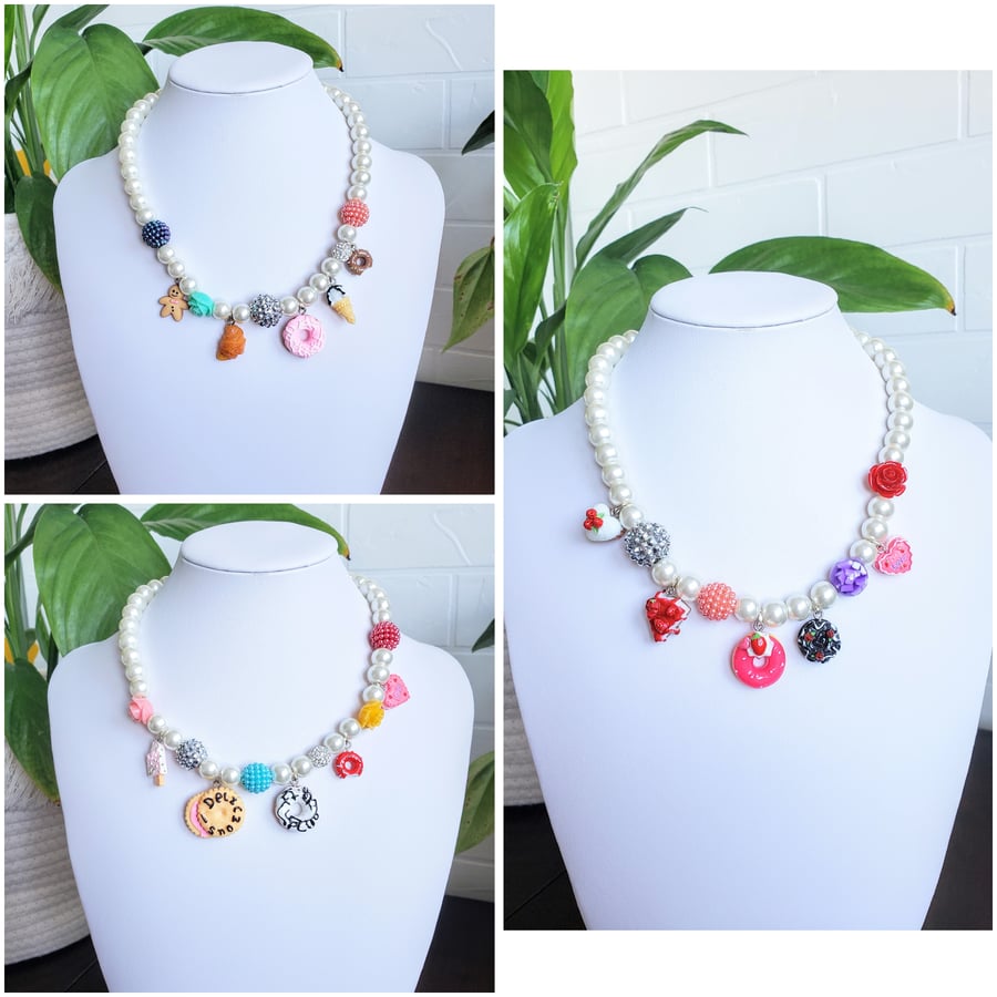 Glass Pearl Necklace Food Theme Necklace Earrings Summer Jewellery Set