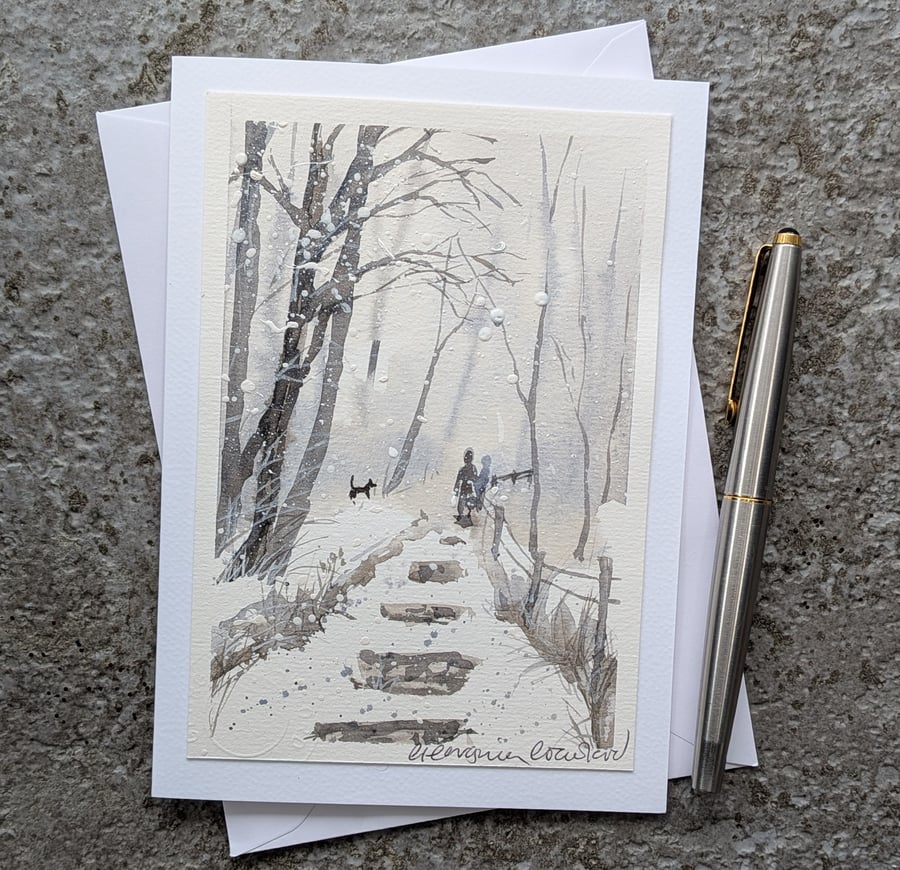 Winter Walk. Blank Card. Handpainted Watercolour 260222