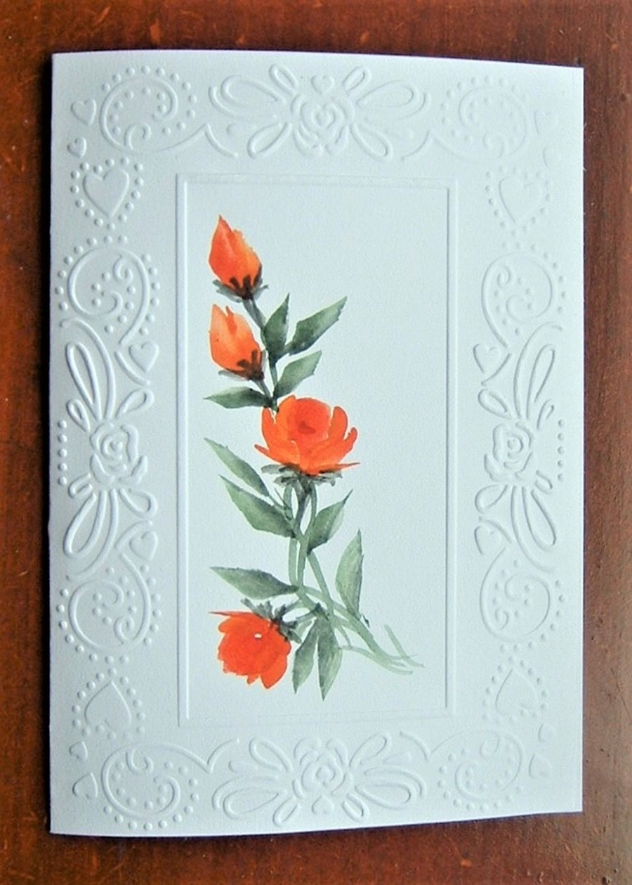unique original hand painted floral greetings card ( ref F 548)
