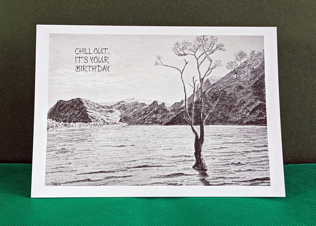 Tranquil Lake Art Card: Blank or Personalised A5-Size Greetings Card