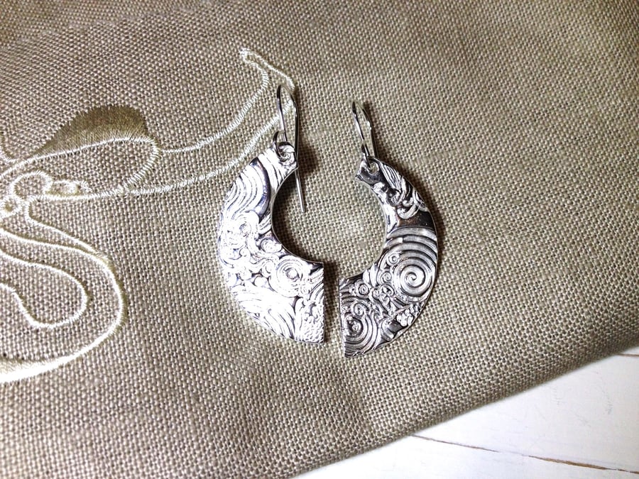 Silver Dangle Earrings. Cast & Heavily Textured.