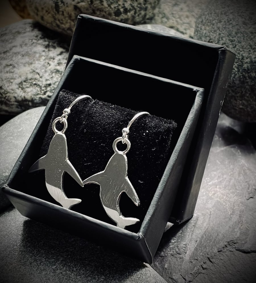 Silver shark earrings