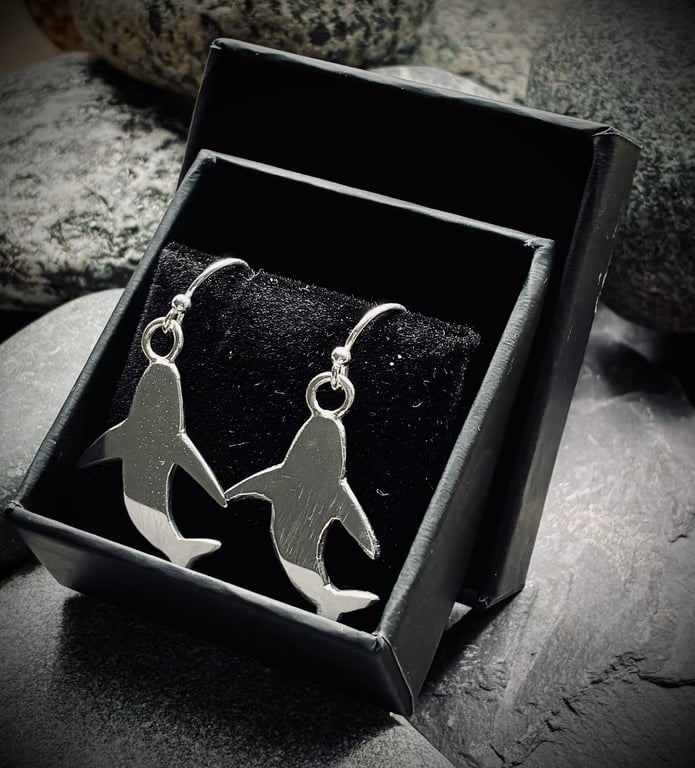 Silver shark earrings