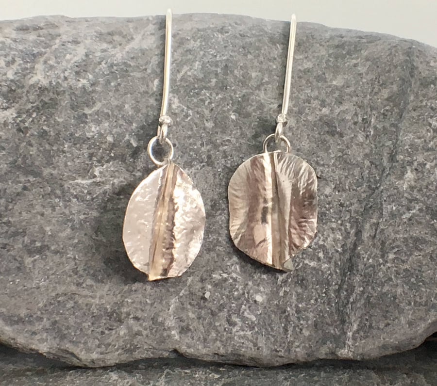 Sterling Silver Fold Formed Leaf Drop Earrings