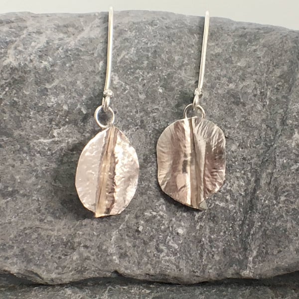 Sterling Silver Fold Formed Leaf Drop Earrings