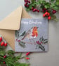 Robin on a holly branch Christmas card - Image 1