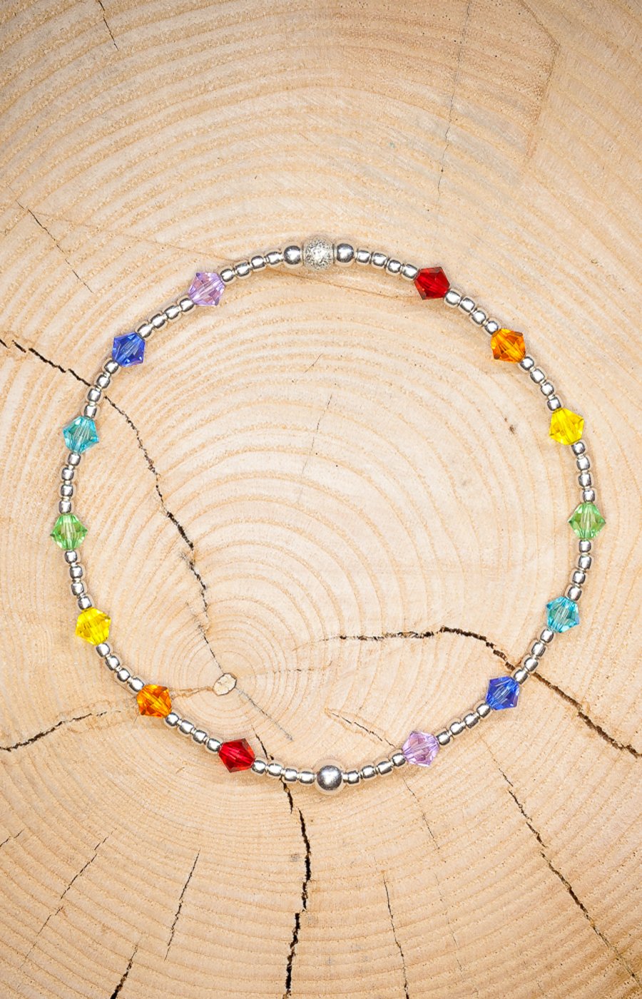 Sterling silver and Swarovski bracelet in rainbow & chakra colours