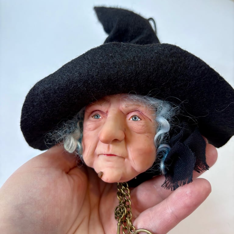 Witch, polymer clay witch, ooak sculpture, hanging witch ornament 