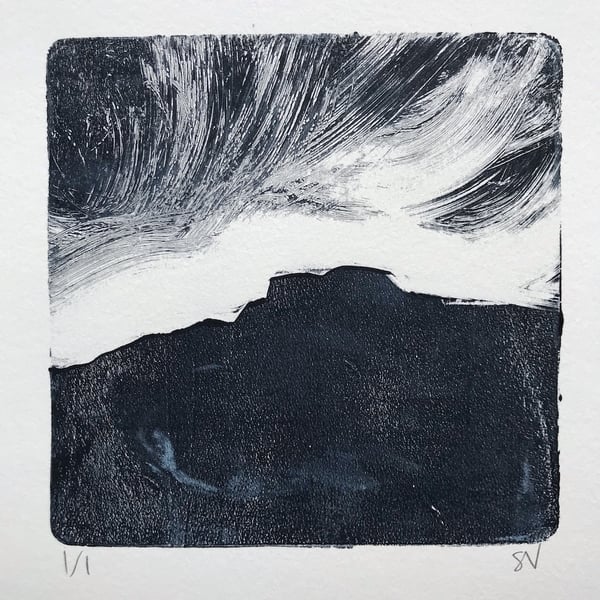 Moorland landscape - unique monoprint inspired by the Peak District 