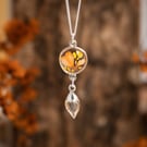 CITRINE & Real Flower Necklace, Sterling Silver Pendant
