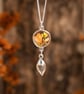 CITRINE & Real Flower Necklace, Sterling Silver Pendant