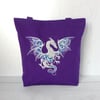 Purple Tote Bag, dragon, embroidered.