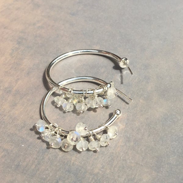 Sterling Silver & Moonstone Hoop Earrings