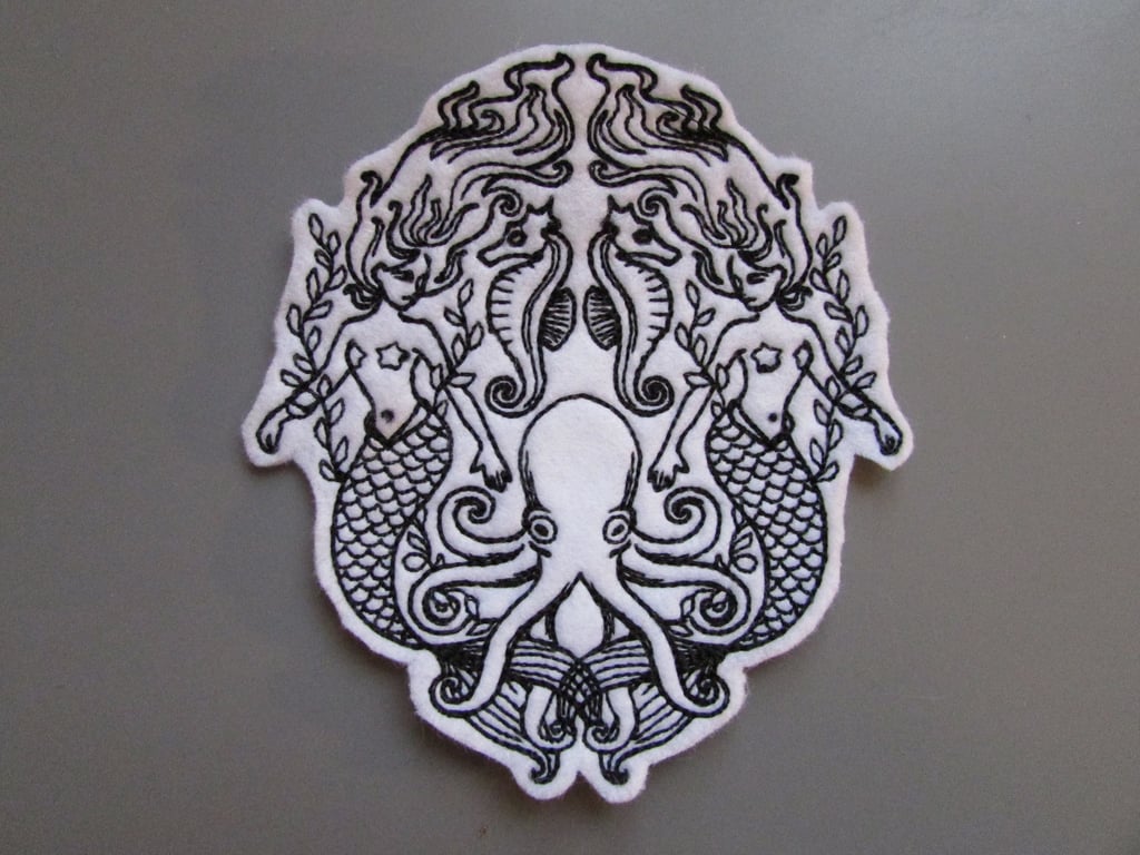 Octopus Cthulu Mermaid Embroidered Sew on Applique Patch