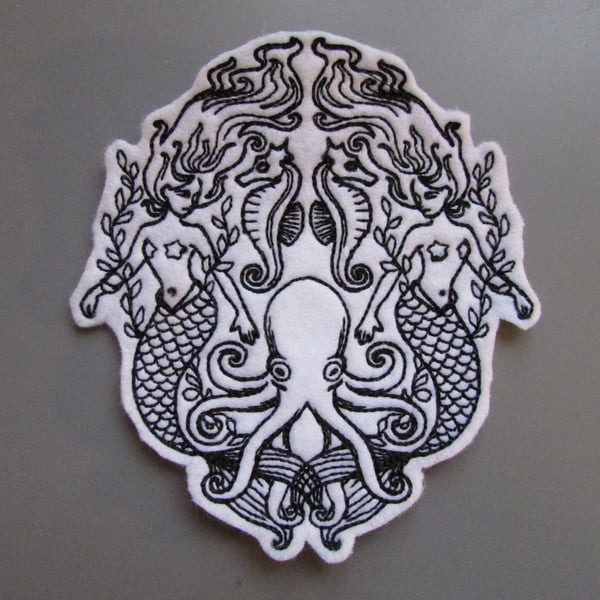 Octopus Cthulu Mermaid Embroidered Sew on Applique Patch