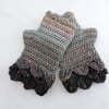 Fingerless Mittens with Dragon Scale Cuffs Grey and Charcoal with Tweed